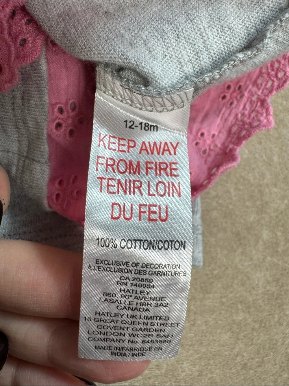 Hatley Baby Gray Pink Bunny Long Sleeve Top Size 12-18 Months